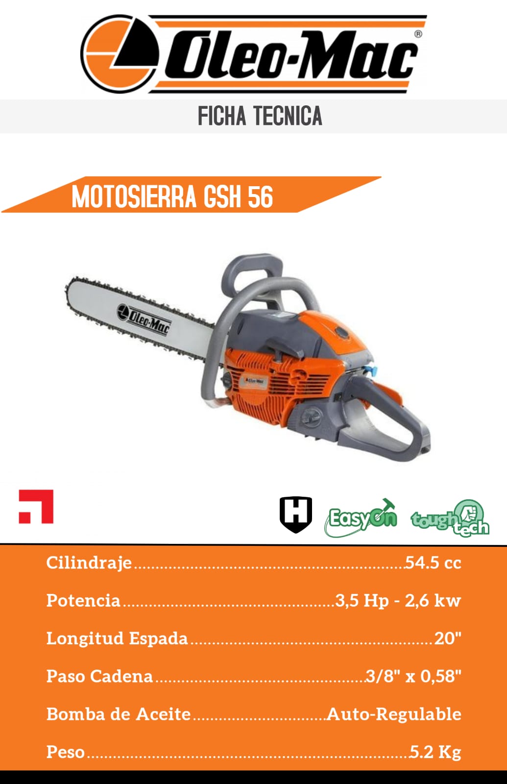 MOTOSIERRA OLEO MAC GSH 56 20 CODIGO: 10709