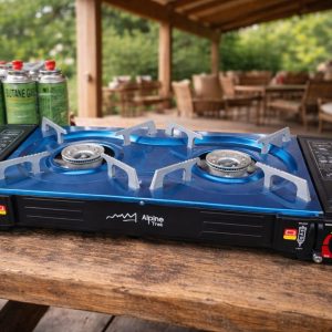 PLANTILLA DE GAS CAMPING 2 QUEMADOR PORTATIL CON CHISPA COD:15529