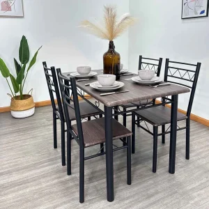 JUEGO COMEDOR 4 SILLAS METAL/PLASTICO COLOR MADERA CO-8024 CODIGO: 7603