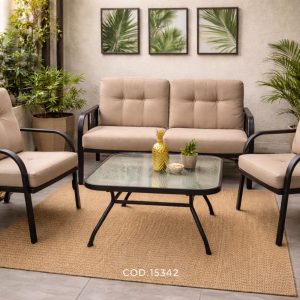 JUEGO DE SALA TERRAZA 2-1-1 CON COJINES + MESA PARA EL CAFE EX-7162 COD:15342