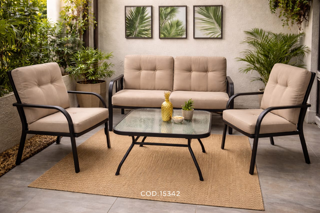 JUEGO DE SALA TERRAZA 2-1-1 CON COJINES + MESA PARA EL CAFE EX-7162 COD:15342