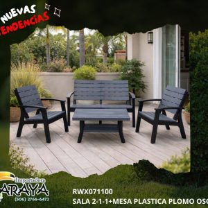 JUEGO DE SALA PLASTICO 2+1+1 + MESA PLASTICA MARRON CHOCOTERRA + PLOMO OSCURO RWZ071100 COD: 16564