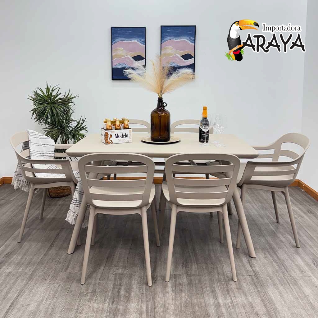 JUEGO DE COMEDOR 6 SILLAS: Mesa + 2 sillas c/brazos + 4 sillas s/brazos